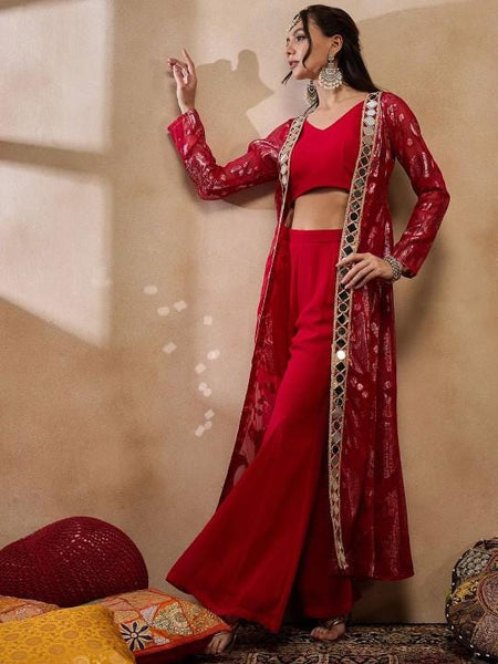 Crop Top With Bell Bottom Palazzo and Shrug Set for Women, Coord Set, Festival Outfit Ethnic Indian Dress, Wedding Guest Indo Western Outfit36 VitansEthnics