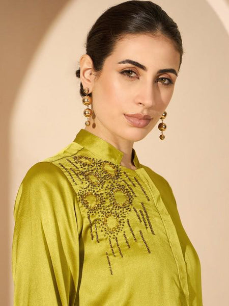 Embroidered Mandarin Collar Tunic & Dhoti Fusion Outfit Set