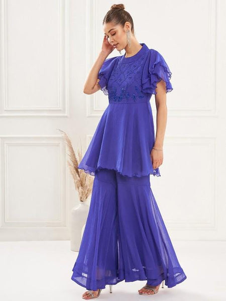 Embellished Tunic With Palazzo Indo Western Fusion Set