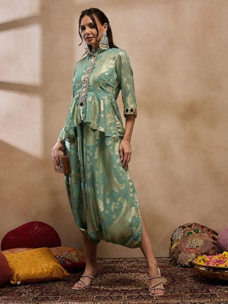 Mirror Work Peplum Low Crotch Dhoti Jumpsuit For Women, Indian Jumpsuit, Indian One Piece Dress, Indo Western Outfit, Wedding Guest Outfit24 VitansEthnics