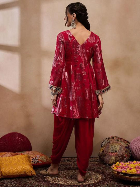 Floral Woven Mirror Work Kurti with Dhoti Pants For Women, Tunic With Palazzo, Indian Dress, Party Indo Western Outfit, Dhoti Kurta Set5 VitansEthnics