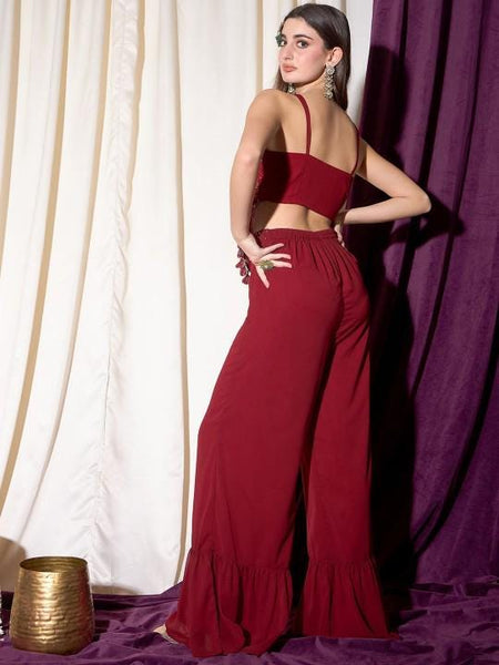 Embroidered Crop Top with Palazzo Indo Western Outfit Set