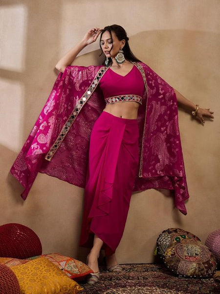 Crop Top With Drape Skirt and Shrug Set for Women, Coord Set, Festive Outfit Ethnic Indian Dress, Wedding Guest Indo Western Outfit2 VitansEthnics