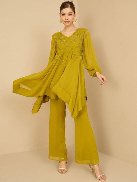 Embellished Tunic With Palazzo Fusion Outfit Set