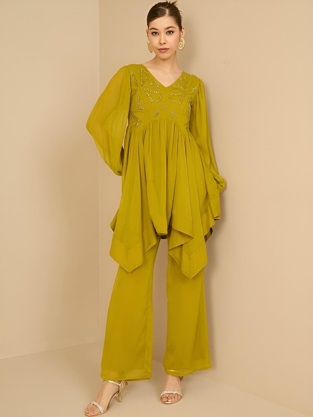 Embellished Tunic With Palazzo Fusion Outfit Set