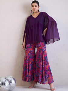 Purple Embellished Top With Sharara Fusion Outfit Set