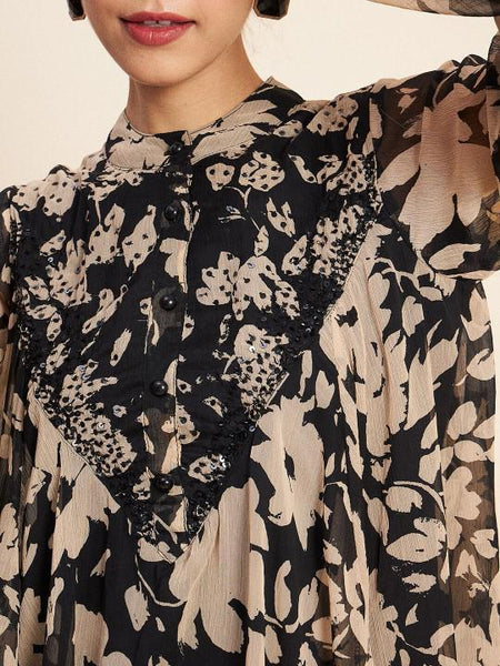 Embellished Printed Asymmetric Top With Palazzo Fusion Set
