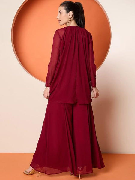 Embellished Crop Top With Palazzo & Shrug Indo Western Set