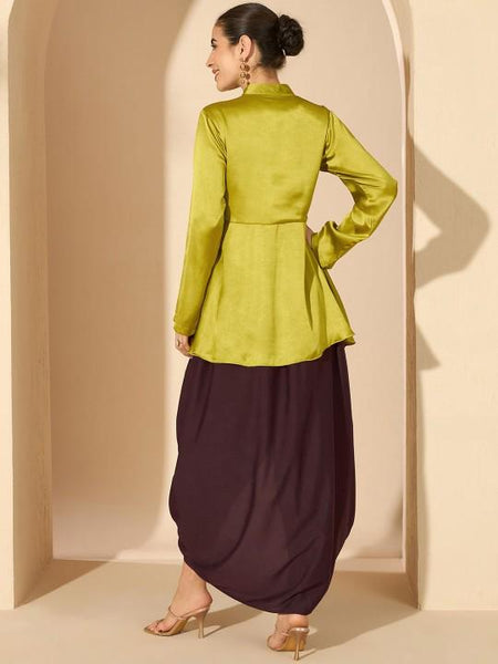 Embroidered Mandarin Collar Tunic & Dhoti Fusion Outfit Set