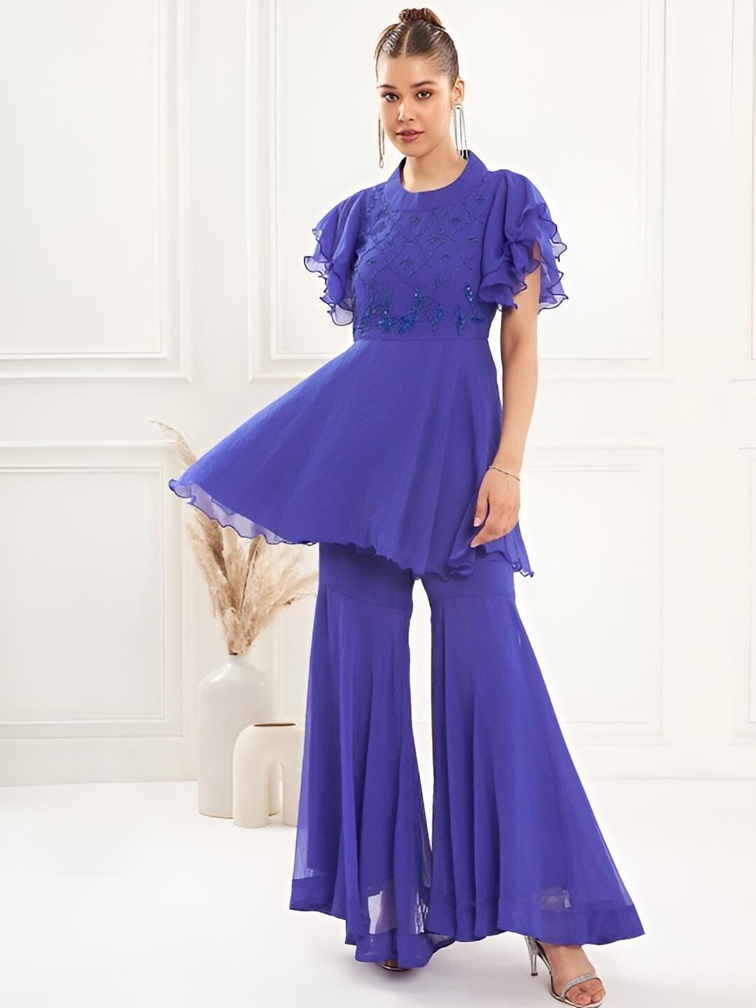 Embellished Tunic With Palazzo Indo Western Fusion Set