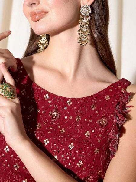 Embroidered Crop Top with Palazzo Indo Western Outfit Set