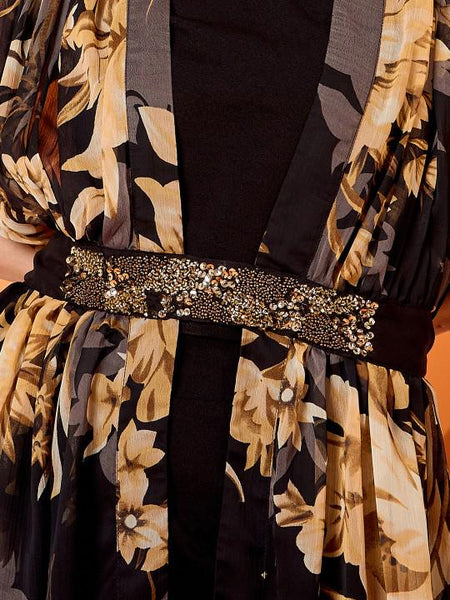 Floral Embellished Cape Top With Palazzo Indo Western Set