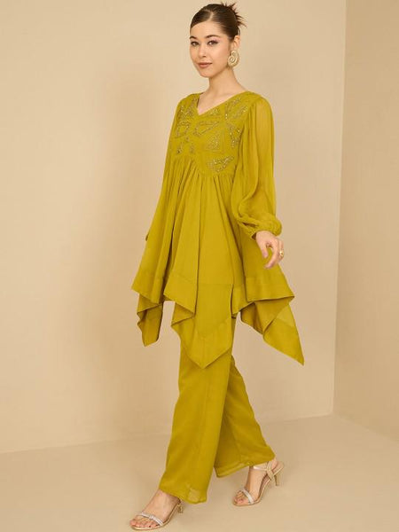 Embellished Tunic With Palazzo Fusion Outfit Set