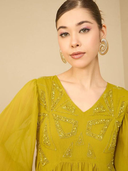 Embellished Tunic With Palazzo Fusion Outfit Set
