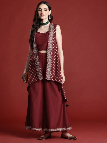 Printed Crop Top With Palazzo and Shrug Indo Western Outfit