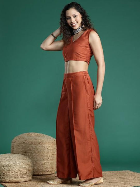 Printed Crop Top With Palazzo and Shrug Indo Western Set