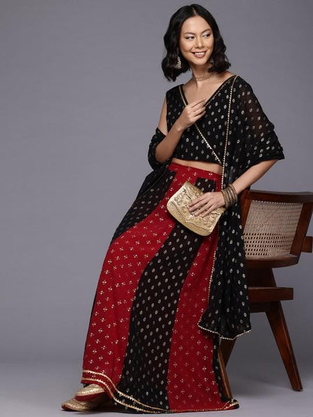 Embellished Crop Top With Skirt & Dupatta Set | Indian Lehenga Choli
