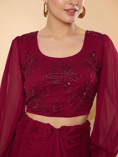 Embellished Crop Top With Draped Skirt Indo Western Set
