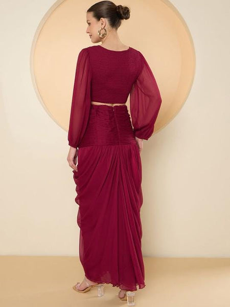 Embellished Crop Top With Draped Skirt Indo Western Set