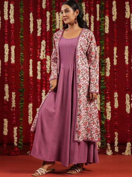 Ethnic Motifs Printed Flared Anarkali Kurta with Jacket