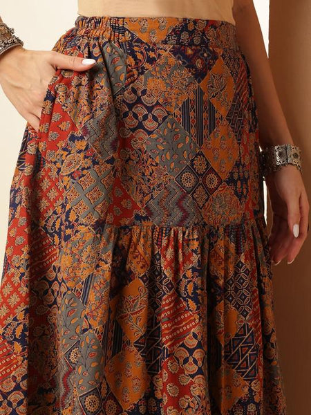 Geometric Printed Crop Top With Slit Skirt Fusion Indo Western Coord Set