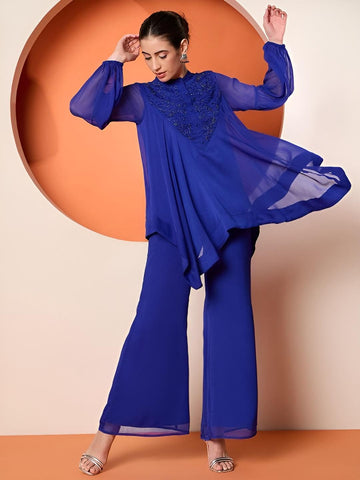 Embellished Asymmetric Top With Palazzo Co-Ords Set