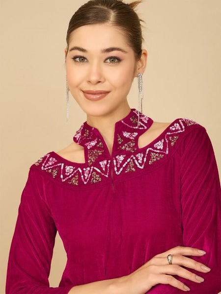 Embellished Halter Neck Velvet Top With Trousers Set
