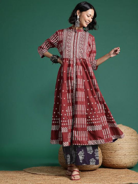 Printed Pure Cotton Crop Top With Palazzo and Shrug Indo Western Outfit