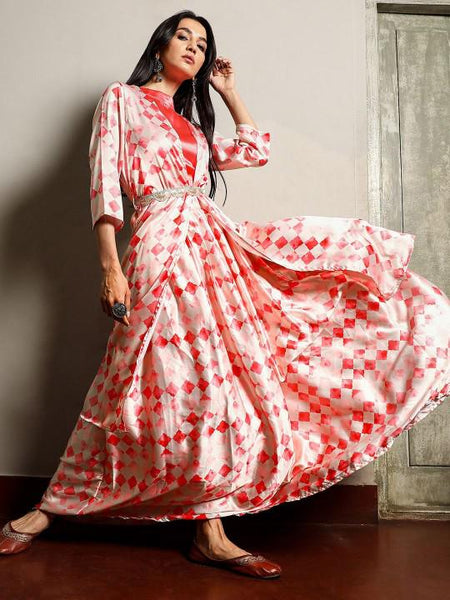 High Neck Crop Top With Skirt and Shrug Set | Lehenga Choli