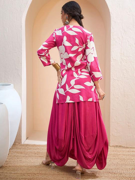 Floral Embroidered Patchwork Kurti With Dhoti Pants Set