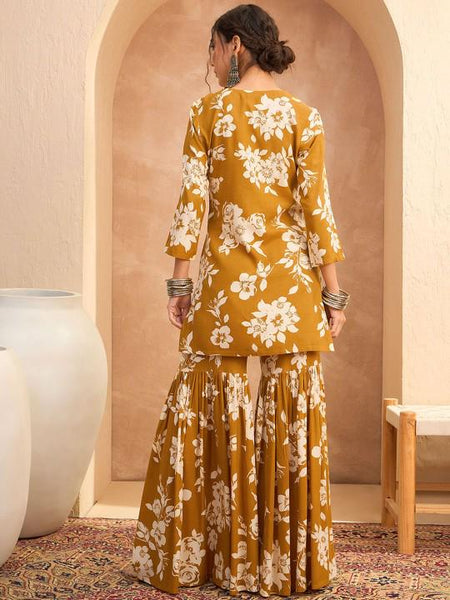 Floral Printed Kurta with Sharara Pants Set