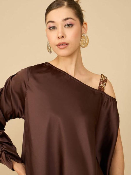 One Shoulder Jacquard Tunic With Trouser Set