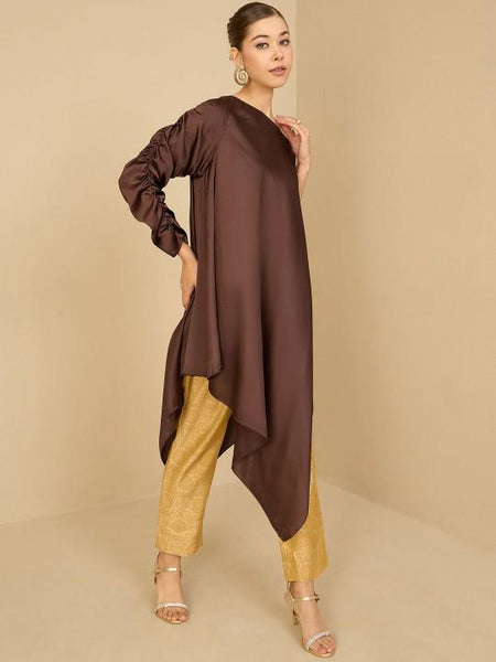 One Shoulder Jacquard Tunic With Trouser Set