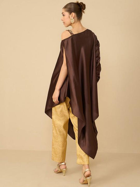 One Shoulder Jacquard Tunic With Trouser Set