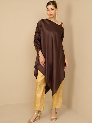 One Shoulder Jacquard Tunic With Trouser Set
