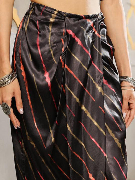 Printed Crop Top With Draped Skirt Fusion Set