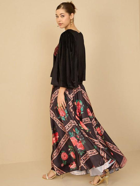 Black Embellished Velvet Top With Skirt Indian Lehenga Choli