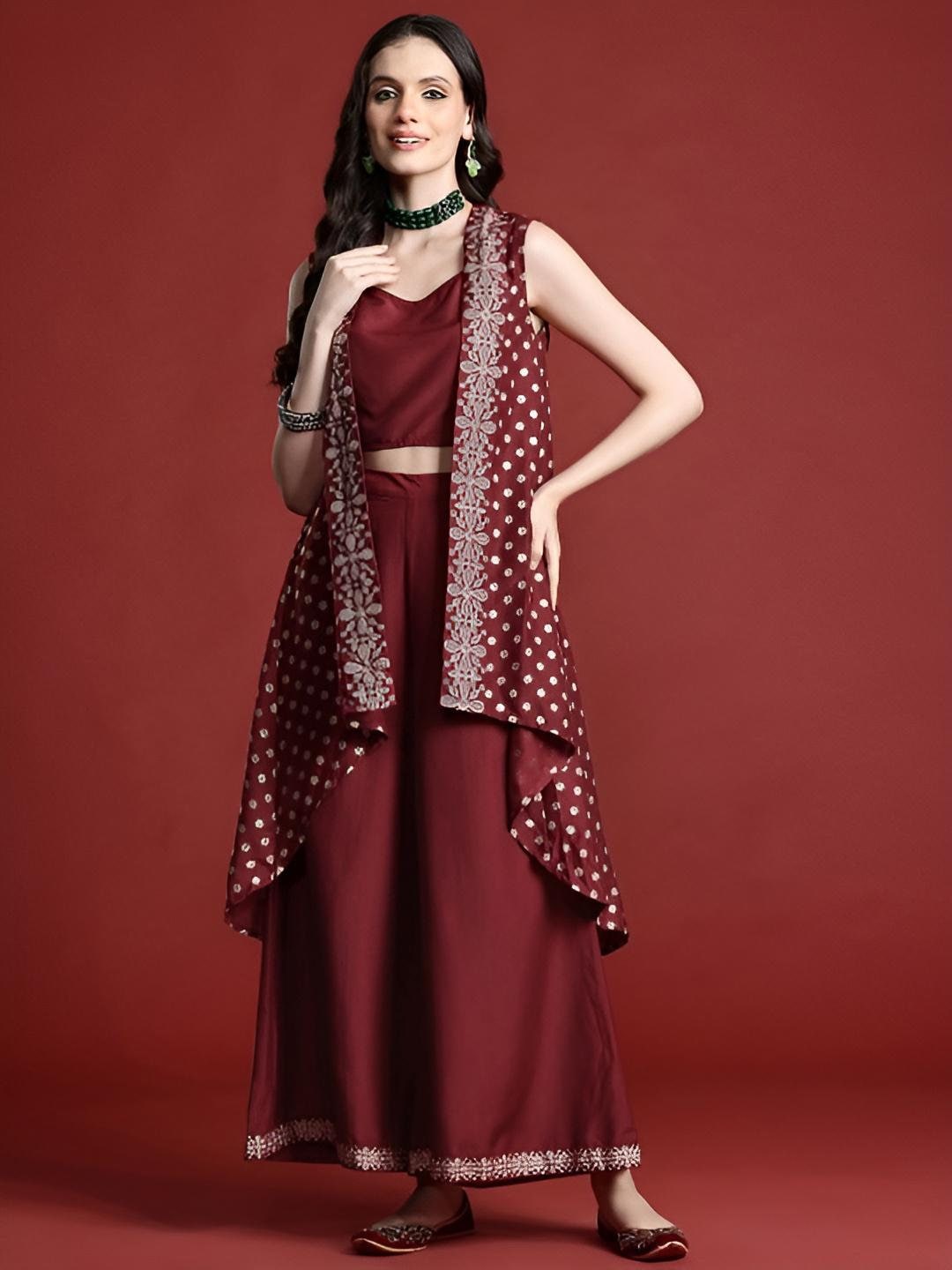 Printed Crop Top With Palazzo and Shrug Indo Western Outfit