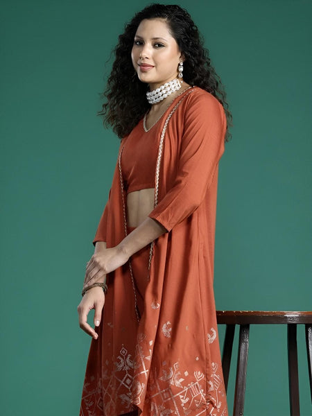 Printed Crop Top With Palazzo and Shrug Indo Western Set