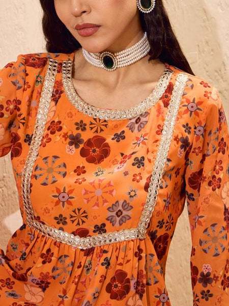 Long Sleeves Floral Printed Anarkali Kurta with Sharara For Women, Co-Ords Set, Indo Western Coord Set, Ethnic Indian Dress, Kurti Set2 VitansEthnics