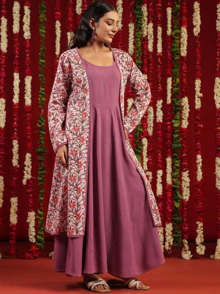 Ethnic Motifs Printed Flared Anarkali Kurta with Jacket