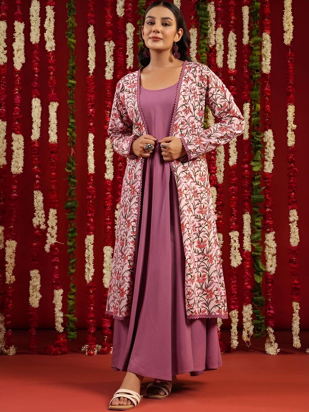 Ethnic Motifs Printed Flared Anarkali Kurta with Jacket