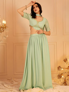 Embroidered Crop Top With Skirt & Dupatta For Women, Indian Lehenga Choli, Wedding Guest Outfit, Indian Dress, Party Indo Western Dress13 VitansEthnics