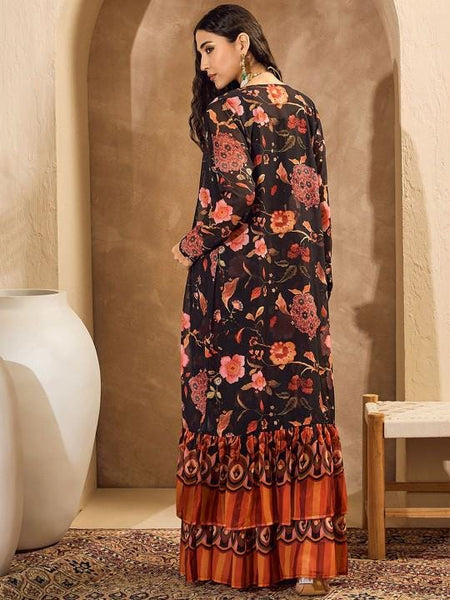 Embellished Crop Top With Sharara & Shrug Fusion Indo Western Outfit Set