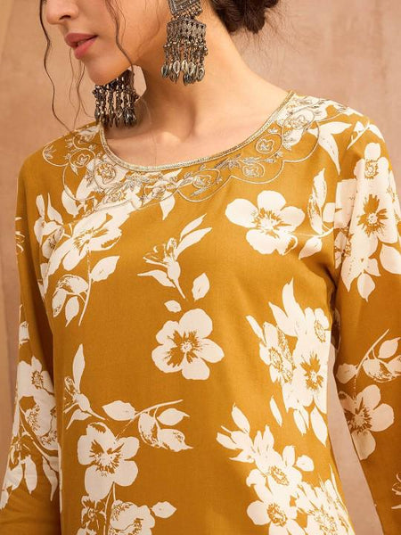 Floral Printed Kurta with Sharara Pants Set