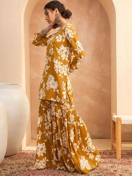 Floral Printed Kurta with Sharara Pants Set