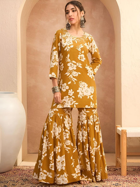 Floral Printed Kurta with Sharara Pants Set