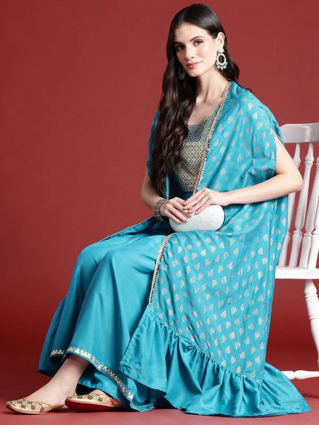 Printed Crop Top With Sharara Pants & Shrug Set for Women, Coord Set, Festival Outfit Ethnic Indian Dress, Wedding Guest Indo Western Outfit1 VitansEthnics