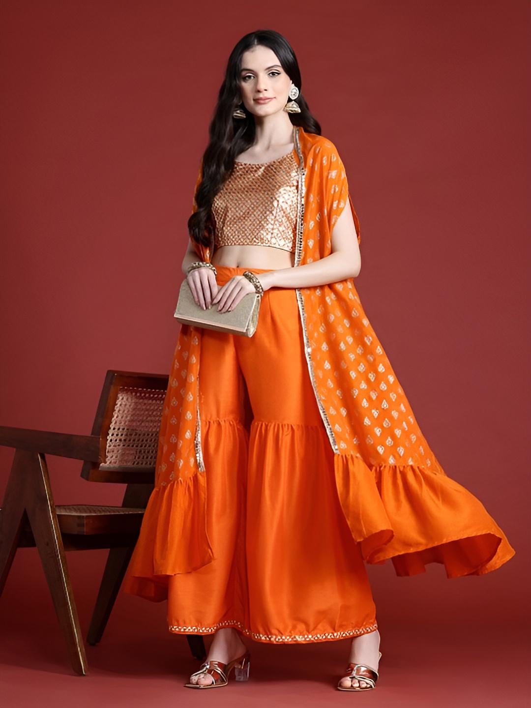 Printed Crop Top With Sharara Pants & Shrug Set for Women, Coord Set, Festival Outfit Ethnic Indian Dress, Wedding Guest Indo Western Outfit1 VitansEthnics