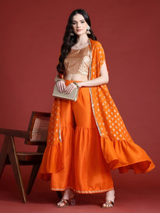Printed Crop Top With Sharara Pants & Shrug Set for Women, Coord Set, Festival Outfit Ethnic Indian Dress, Wedding Guest Indo Western Outfit1 VitansEthnics